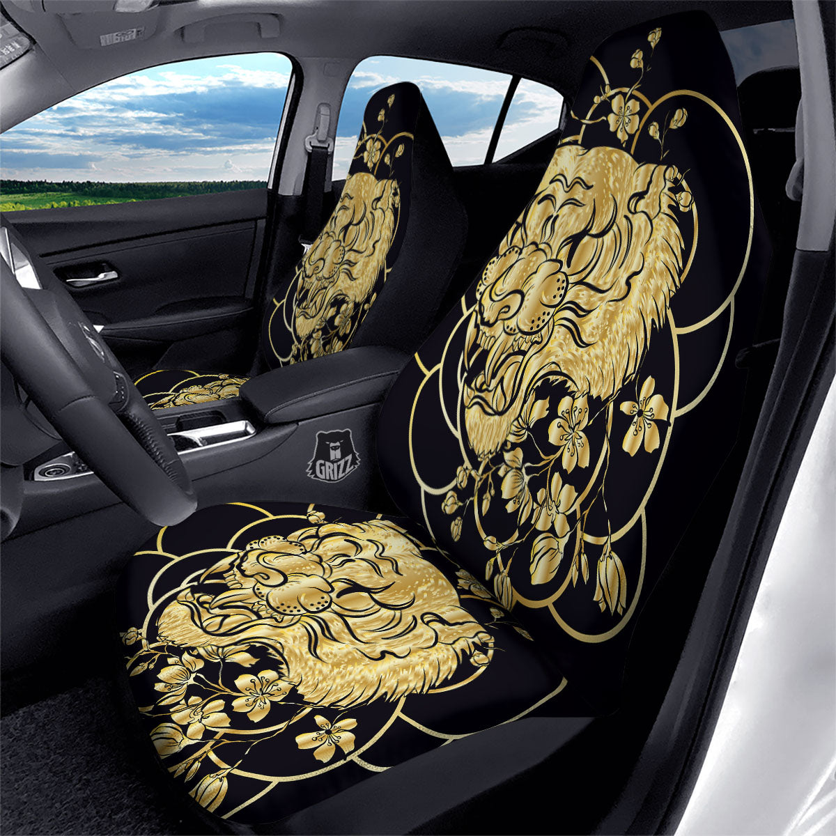 Japanese Tiger Gold And Black Print Car Seat Covers-grizzshop