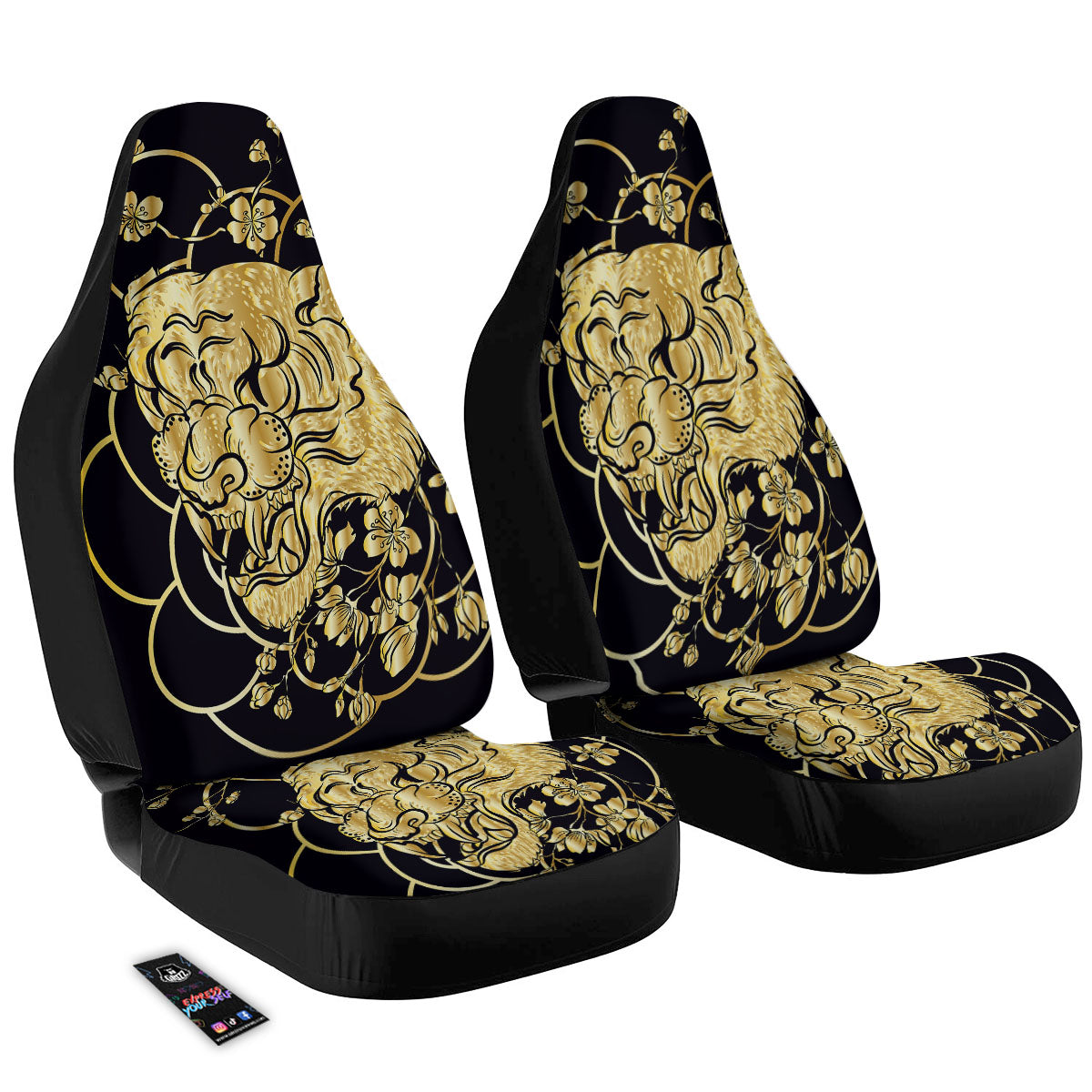 Japanese Tiger Gold And Black Print Car Seat Covers-grizzshop