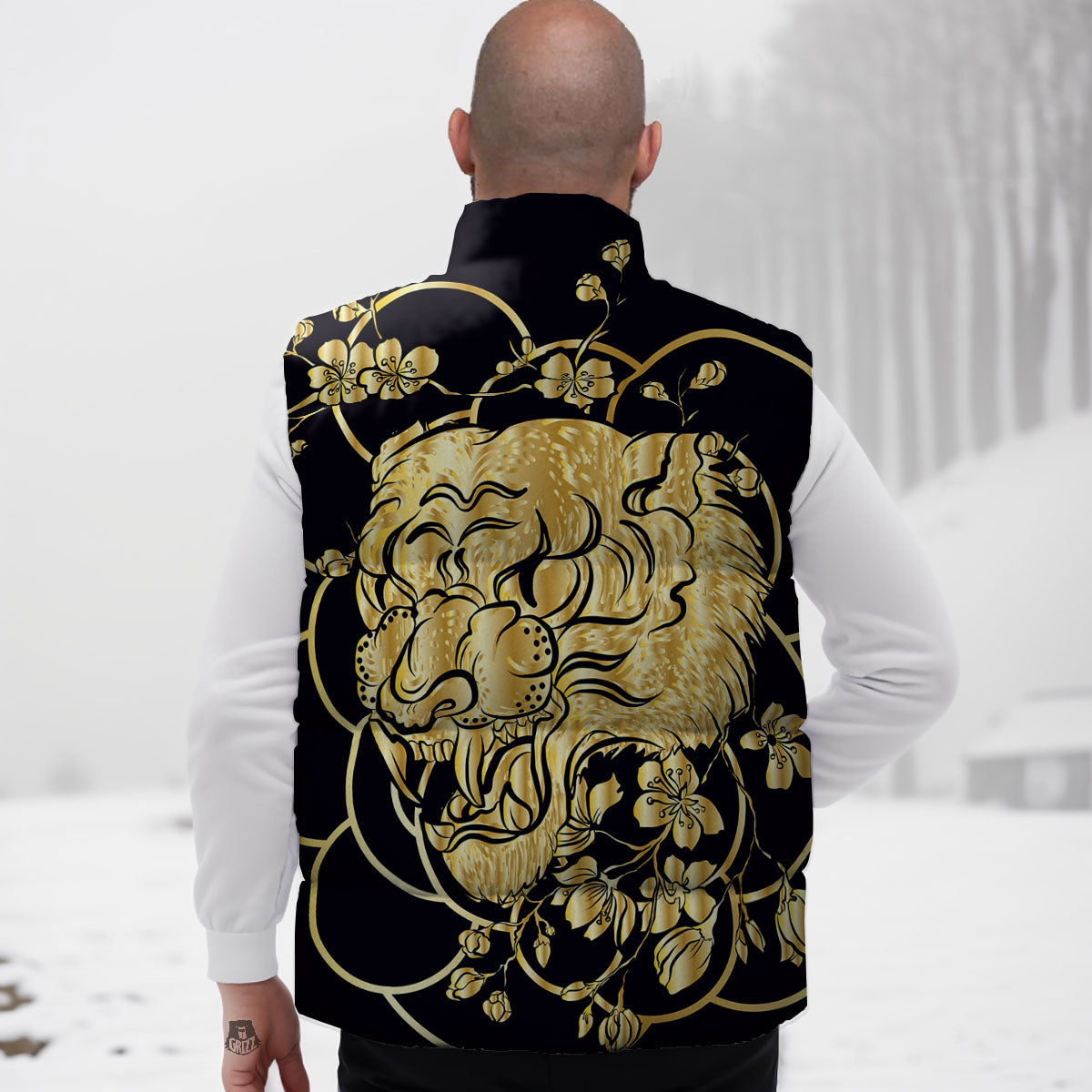 Japanese Tiger Gold And Black Print Down Vest