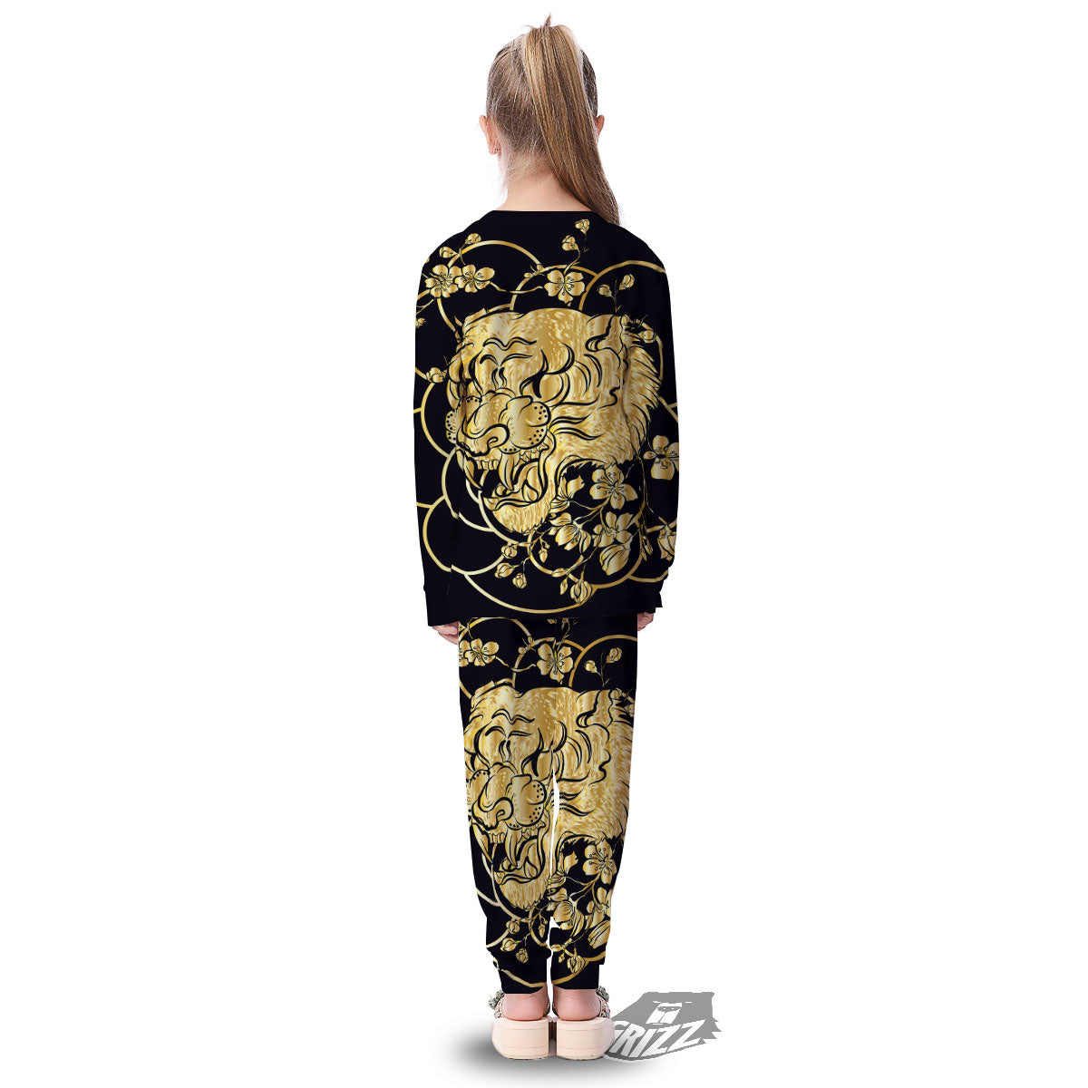 Japanese Tiger Gold And Black Print Kid's Pajamas-grizzshop