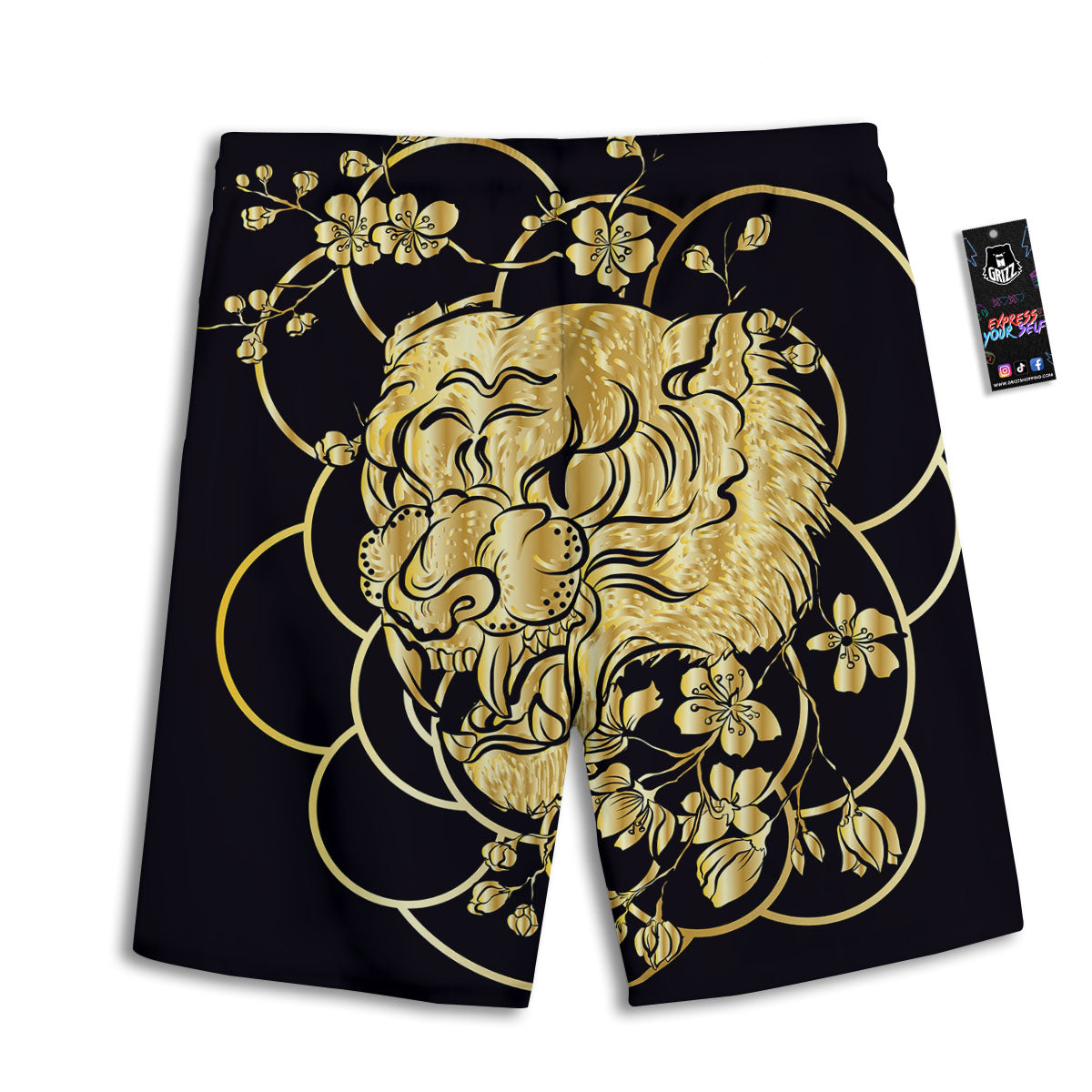 Japanese Tiger Gold And Black Print Men's Athletic Shorts