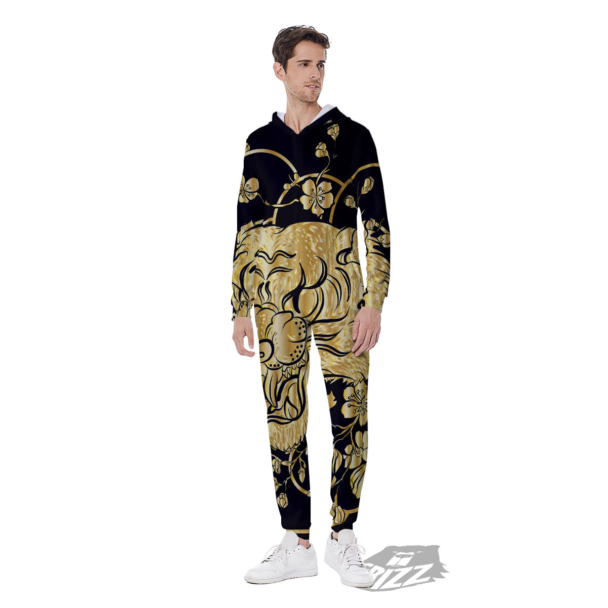 Japanese Tiger Gold And Black Print Men's Jumpsuit-grizzshop