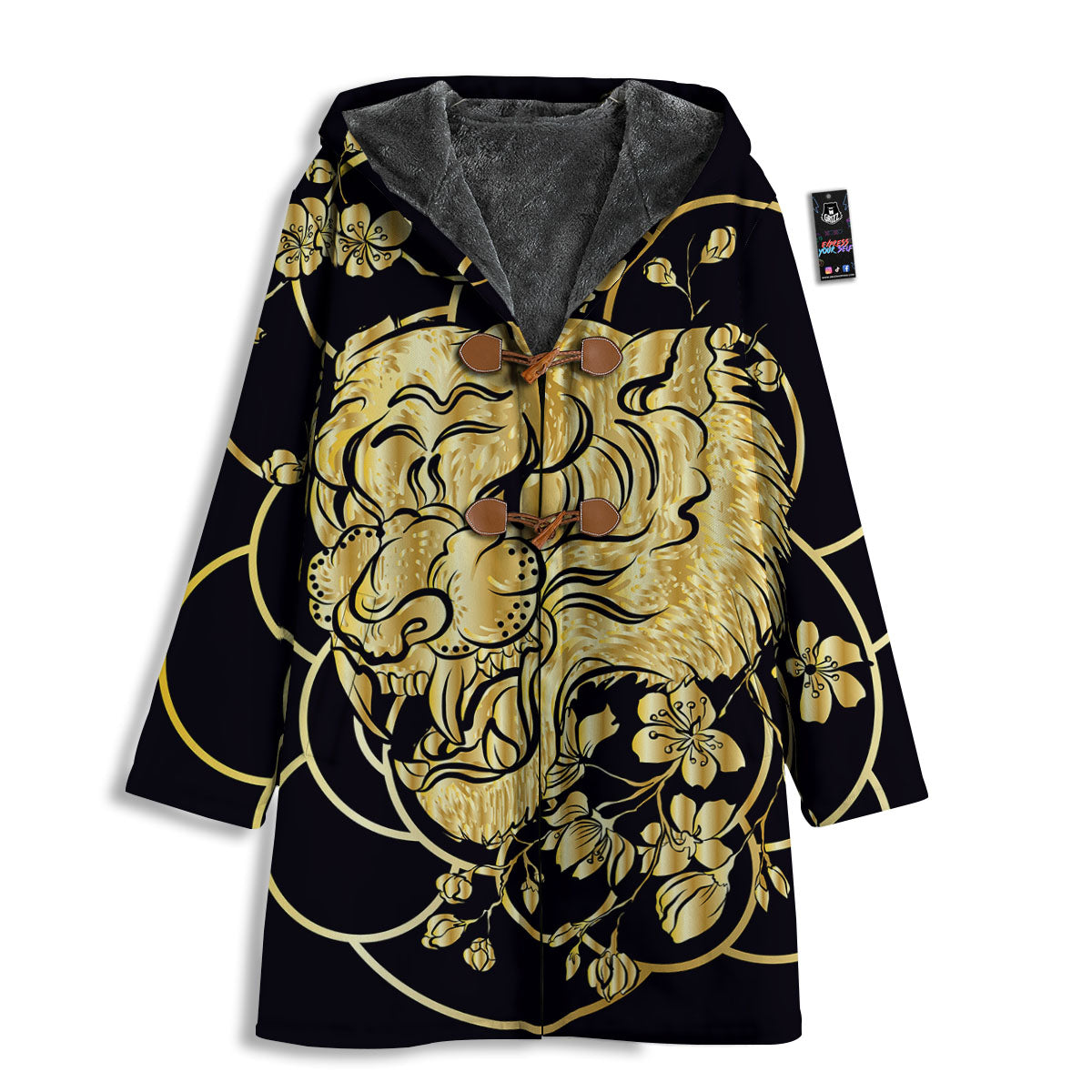 Japanese Tiger Gold And Black Print Men's Windbreaker Jacket-grizzshop