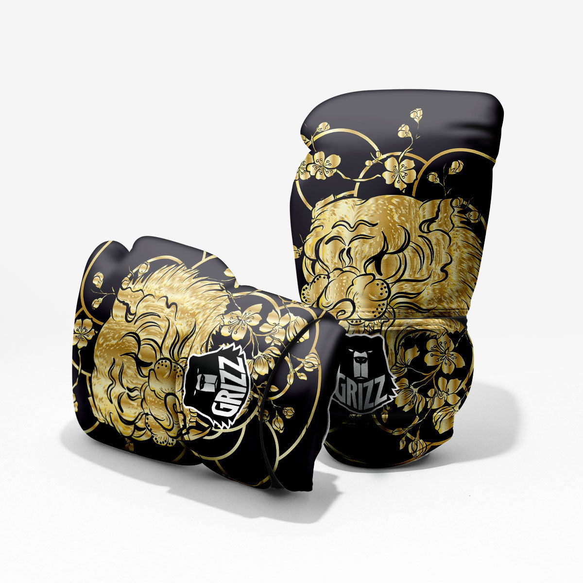 Japanese Tiger Gold And Black Print Pro Boxing Glove