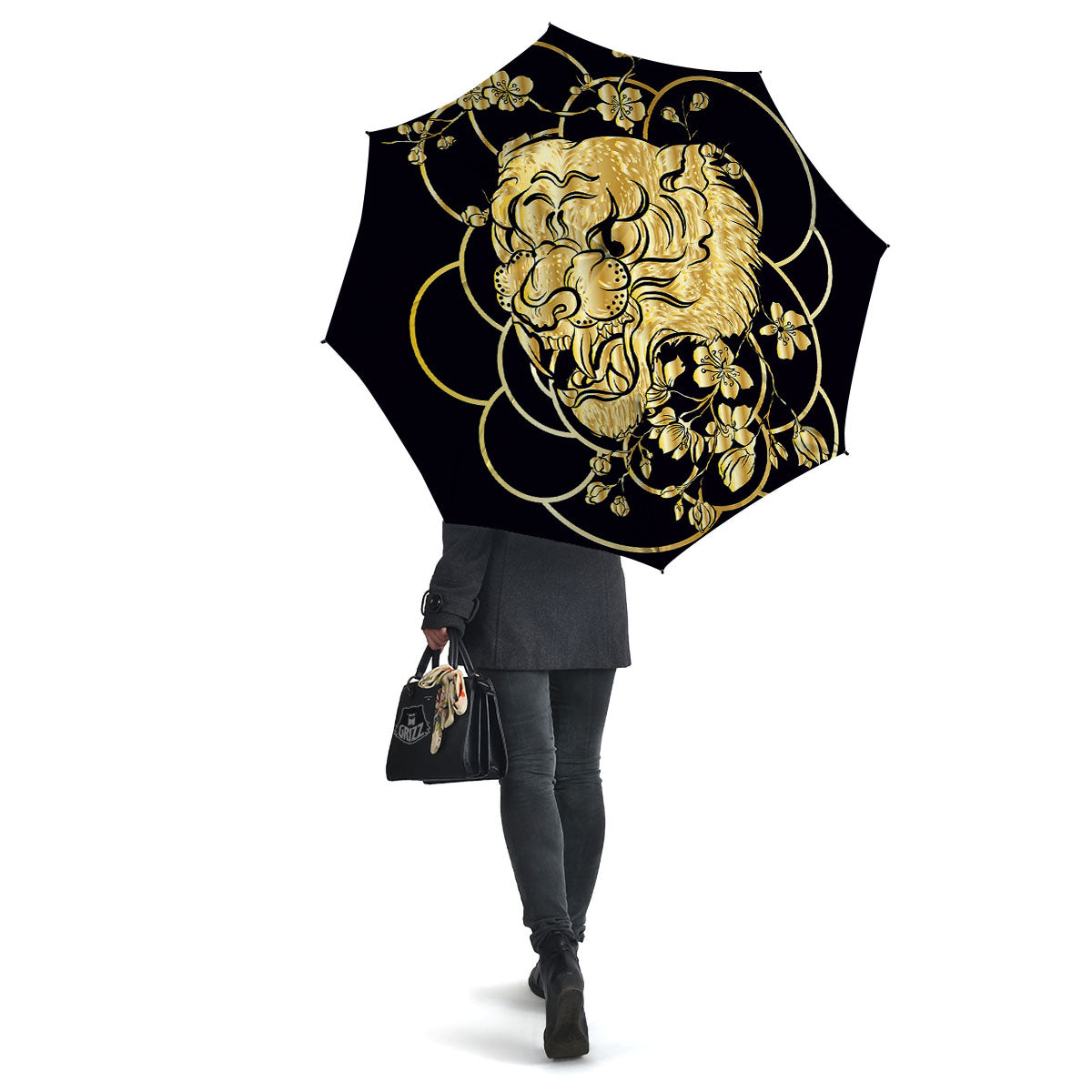 Japanese Tiger Gold And Black Print Umbrella-grizzshop
