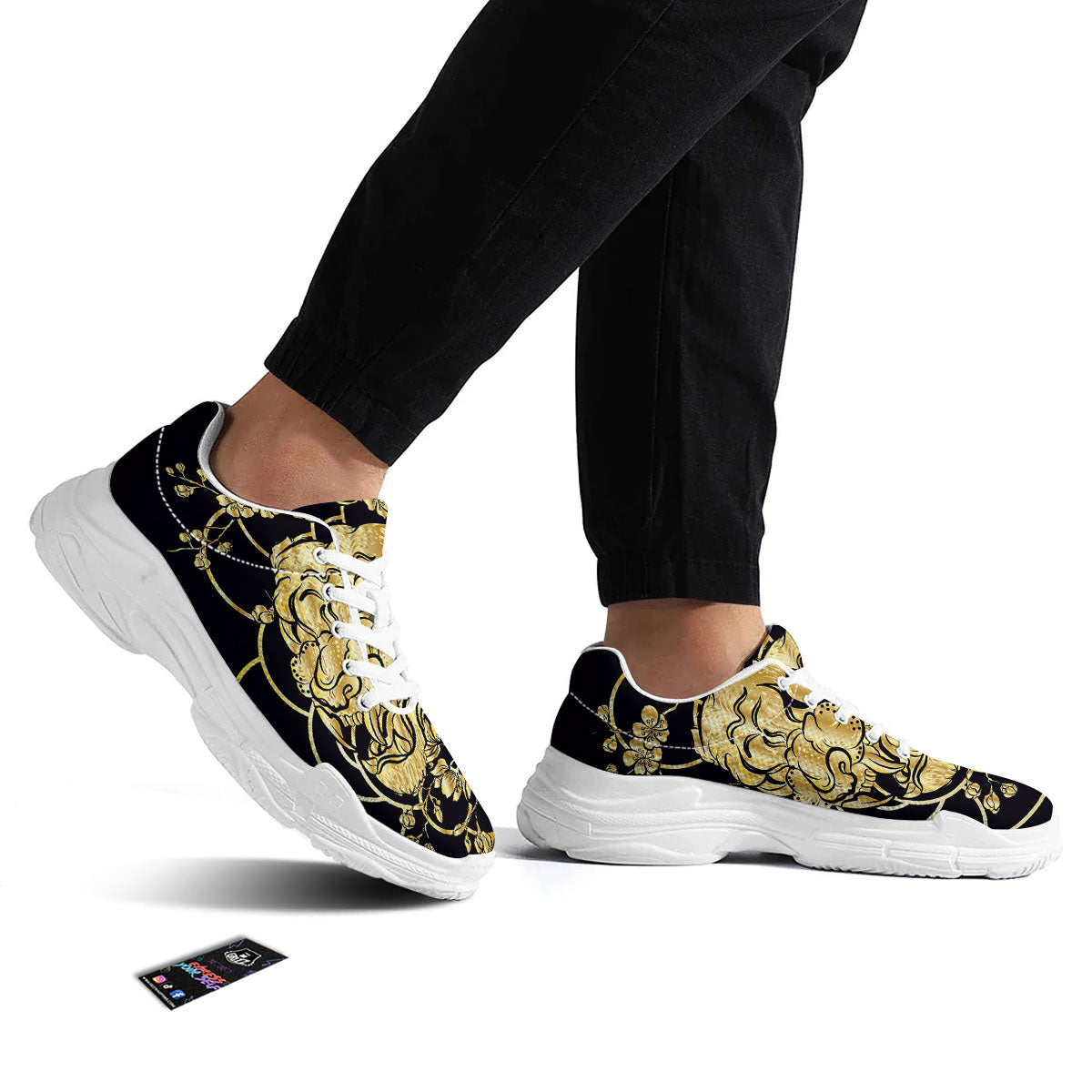 Japanese Tiger Gold And Black Print White Chunky Shoes-grizzshop