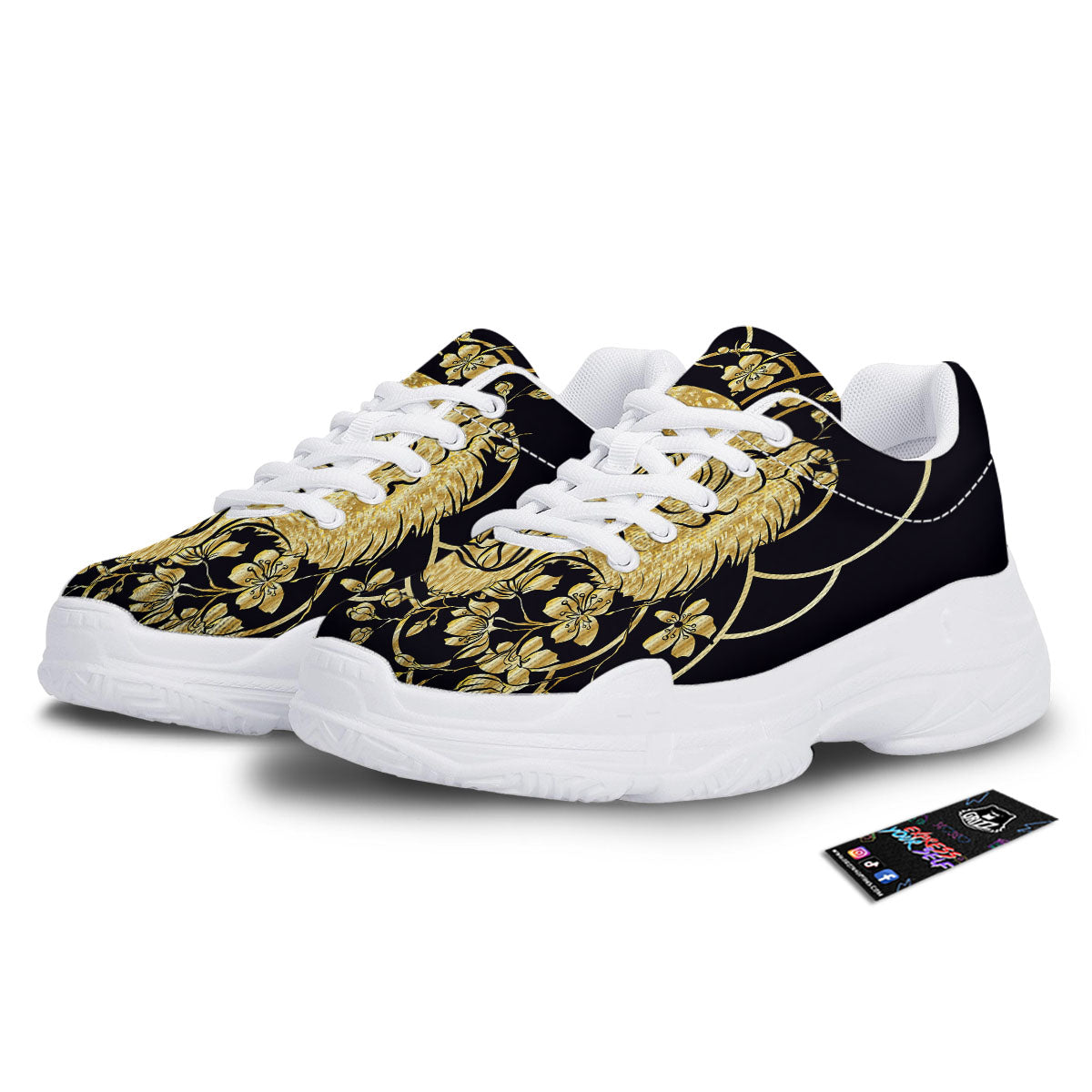Japanese Tiger Gold And Black Print White Chunky Shoes-grizzshop