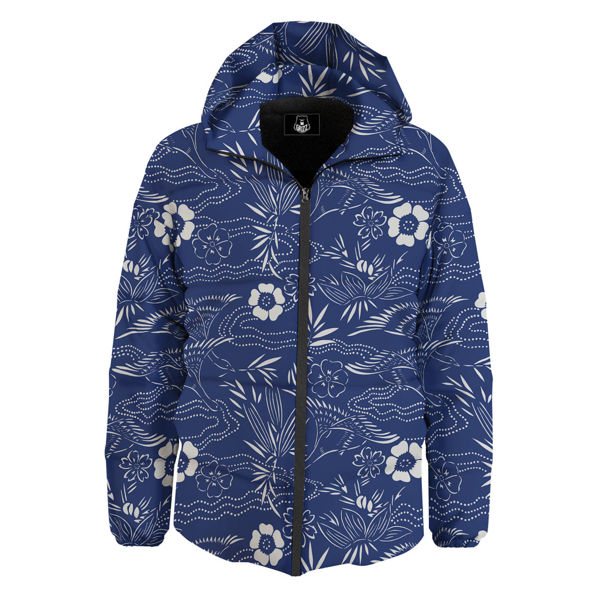 Japanese Vintage Print Pattern Down Jacket-grizzshop