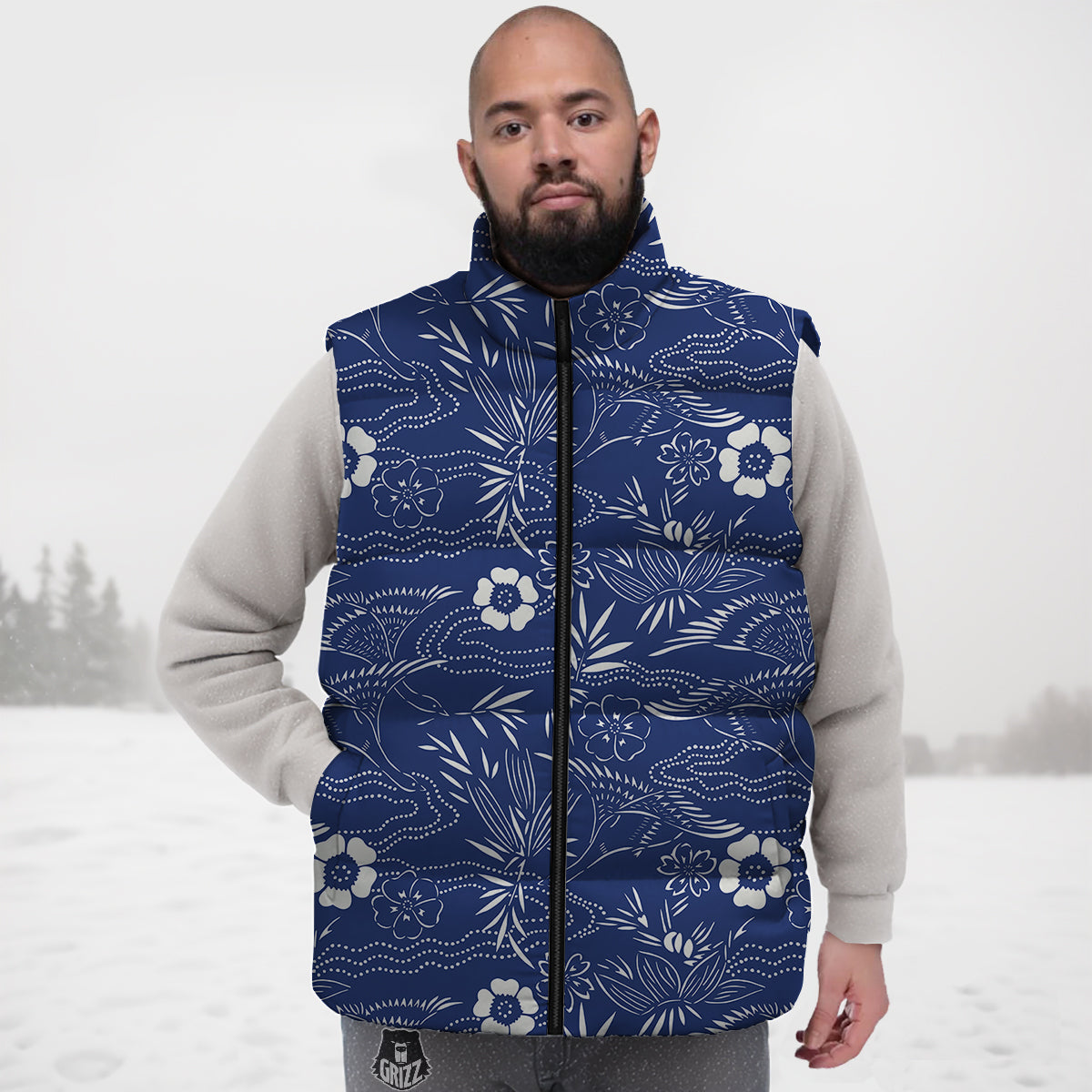 Japanese Vintage Print Pattern Down Vest
