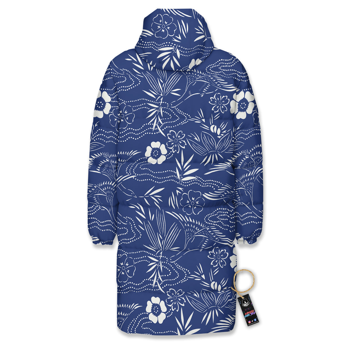 Japanese Vintage Print Pattern Long Down Jacket-grizzshop
