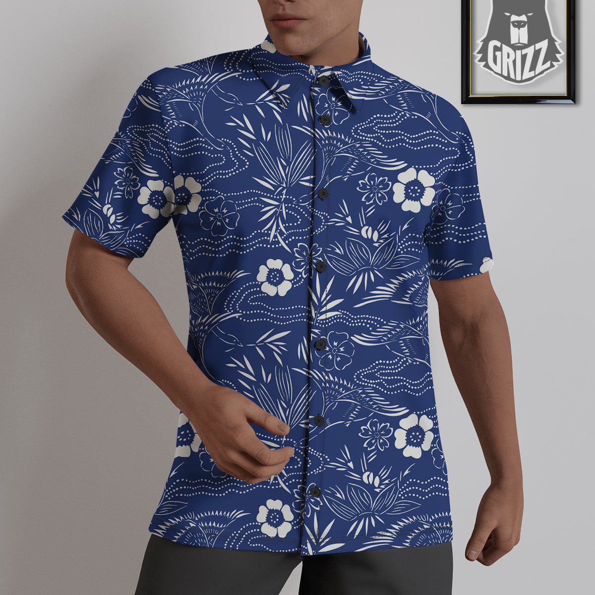 Japanese Vintage Print Pattern Untucked Shirts-grizzshop