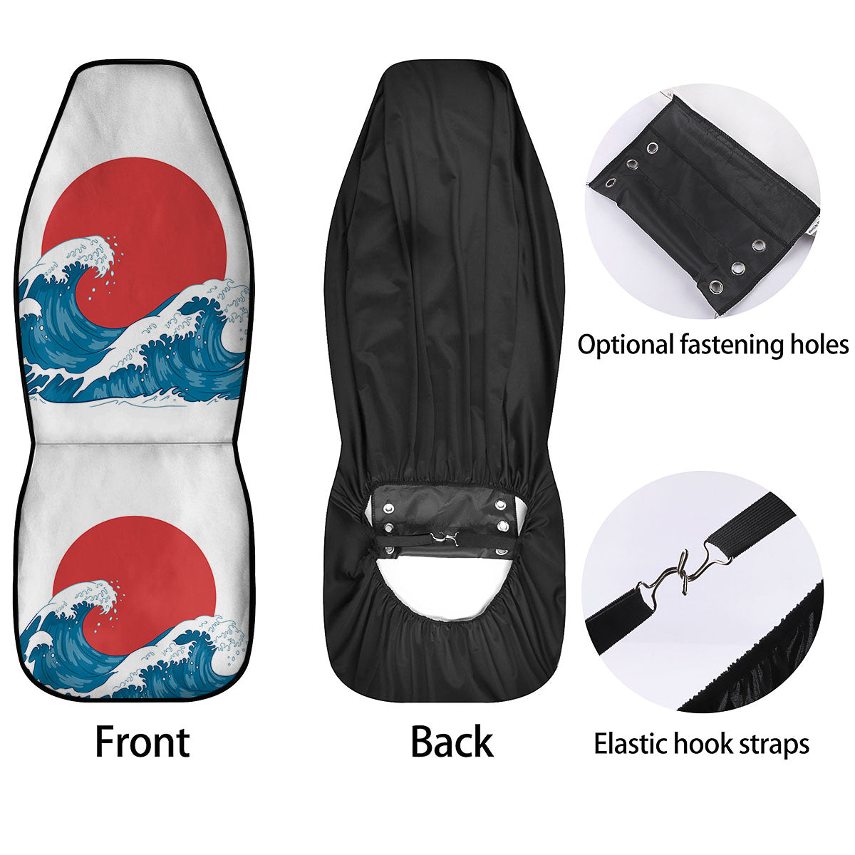 Japanese Wave And Vitage Sea Print Car Seat Covers-grizzshop