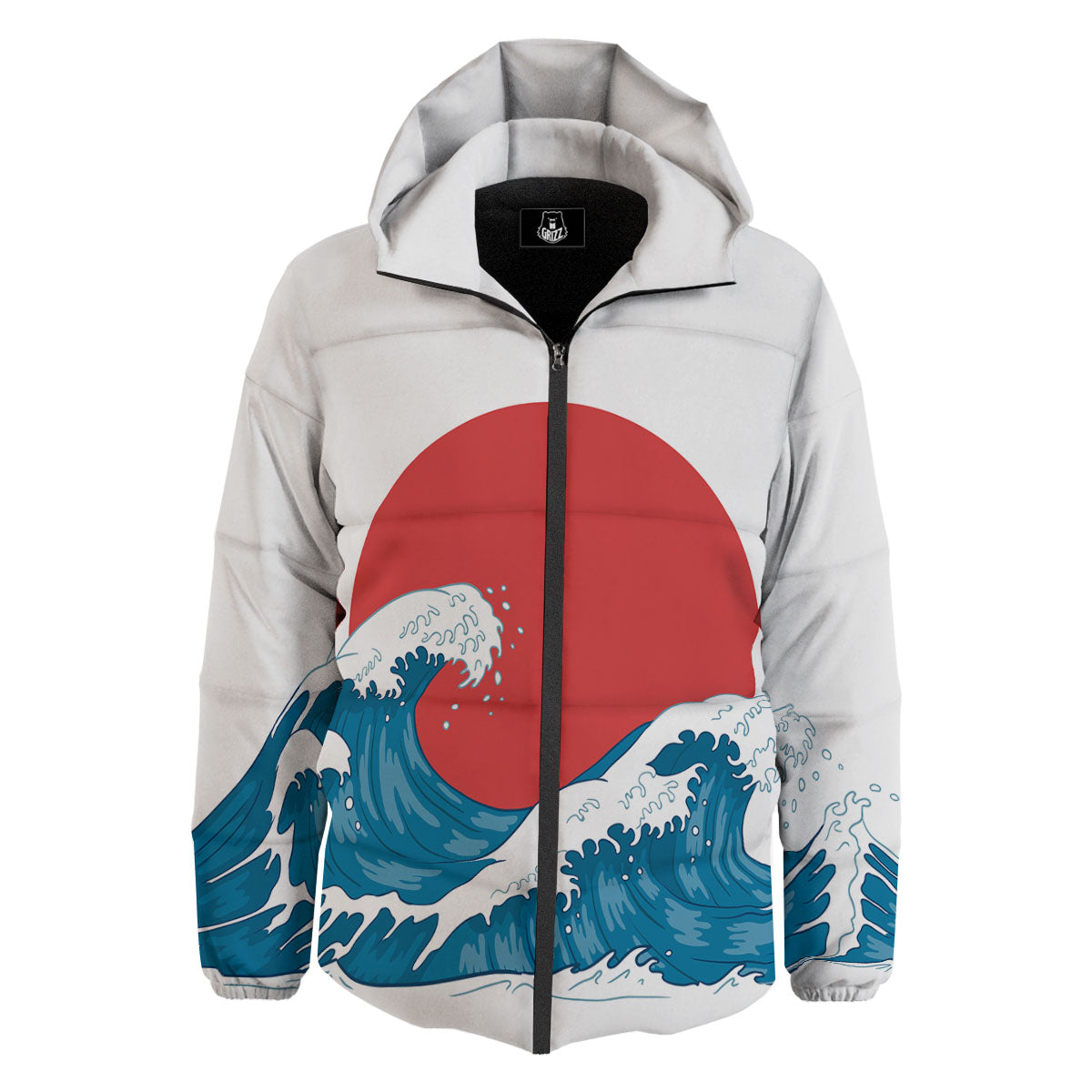 Japanese Wave And Vitage Sea Print Down Jacket