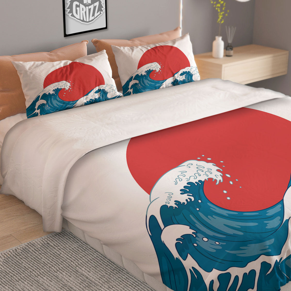 Japanese Wave And Vitage Sea Print Duvet Cover Bedding Set