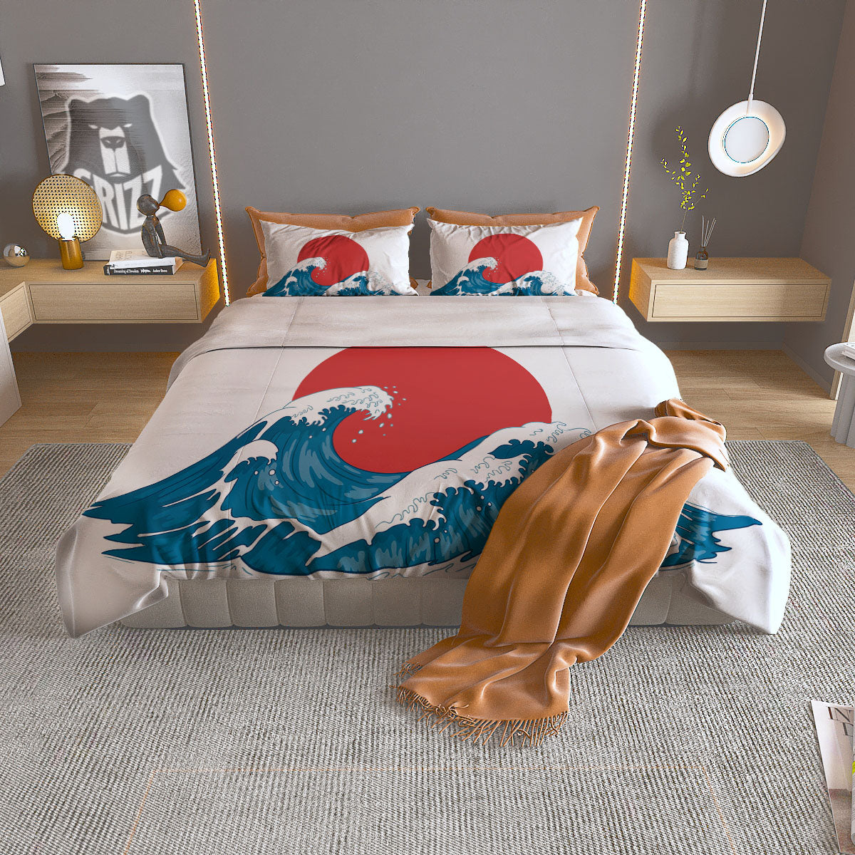 Japanese Wave And Vitage Sea Print Duvet Cover Bedding Set