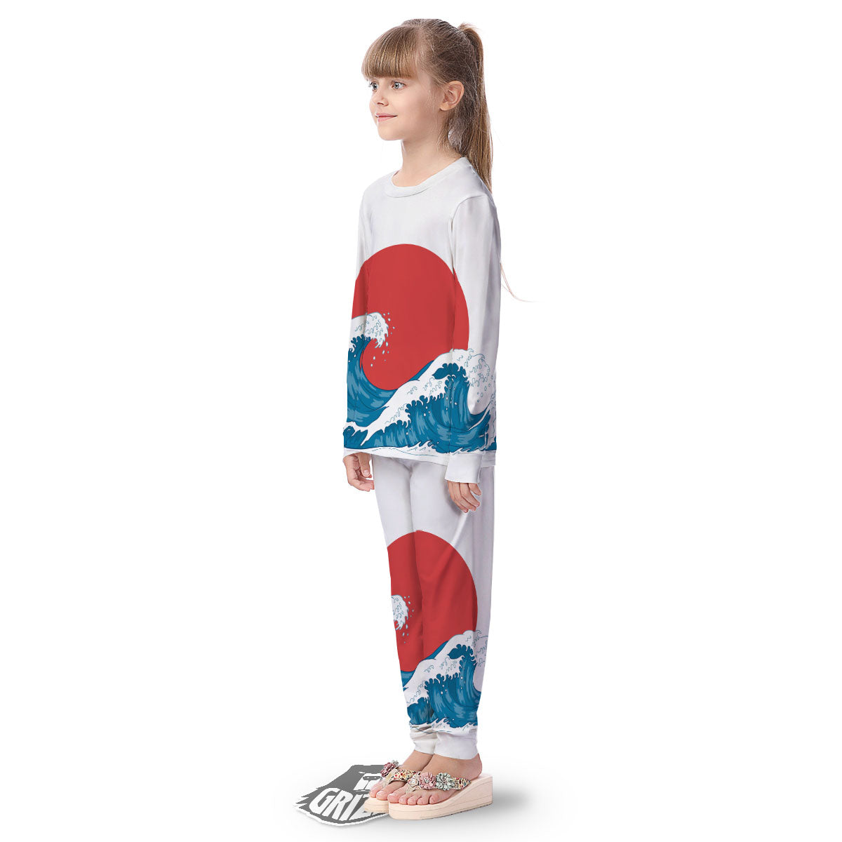Japanese Wave And Vitage Sea Print Kid's Pajamas-grizzshop