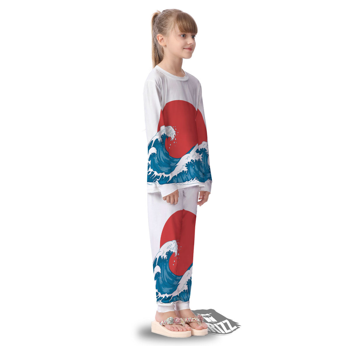 Japanese Wave And Vitage Sea Print Kid's Pajamas-grizzshop