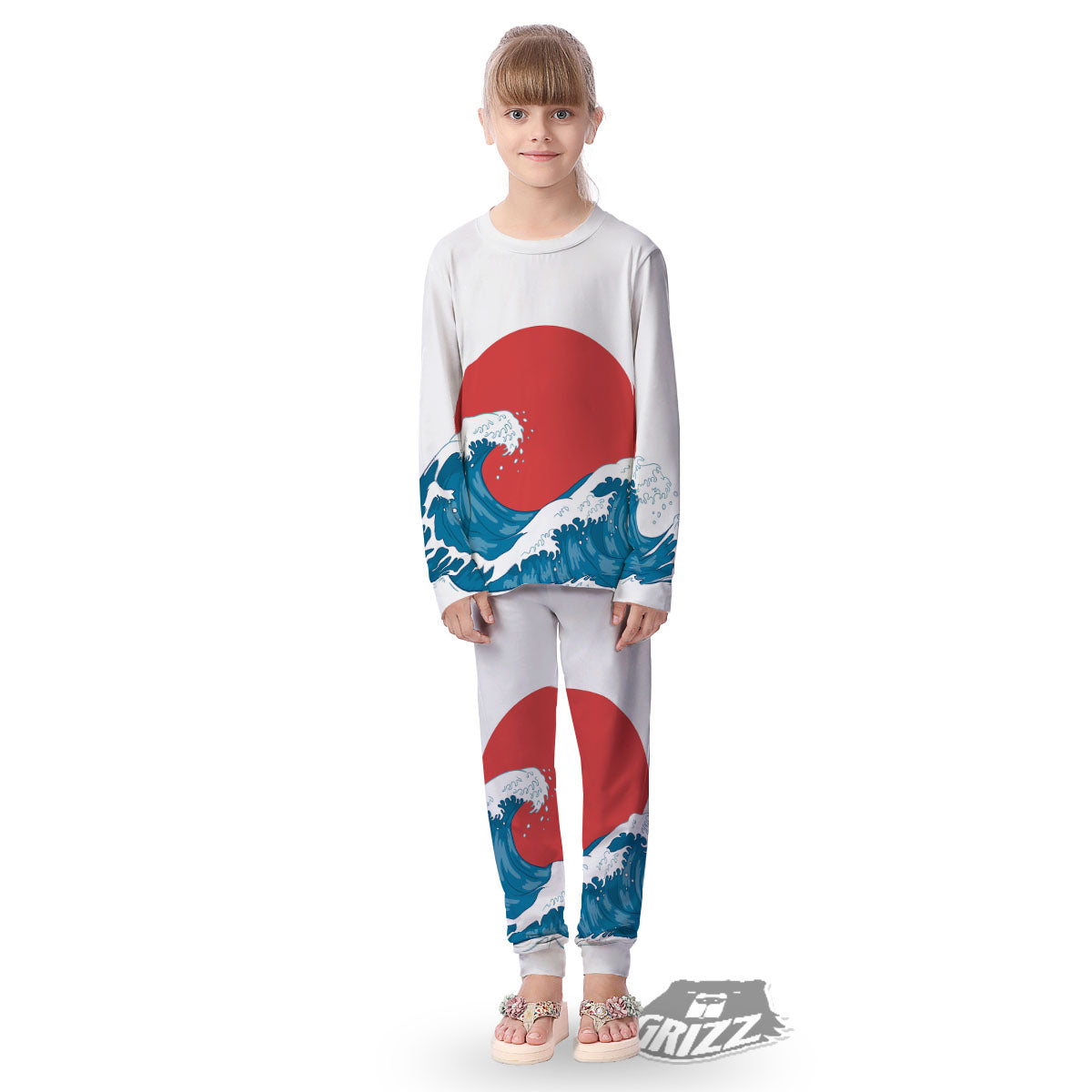 Japanese Wave And Vitage Sea Print Kid's Pajamas-grizzshop