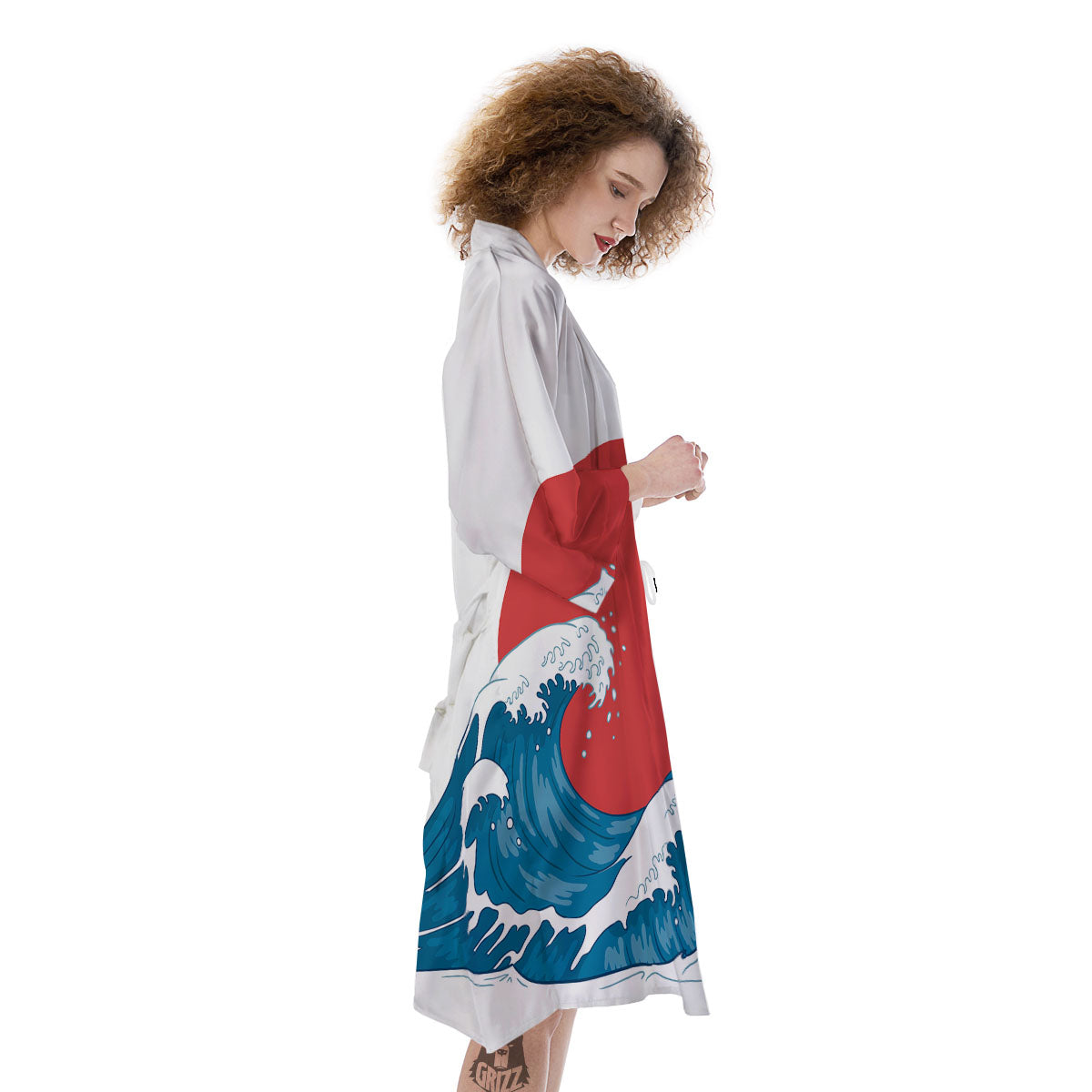 Japanese Wave And Vitage Sea Print Kimono-grizzshop