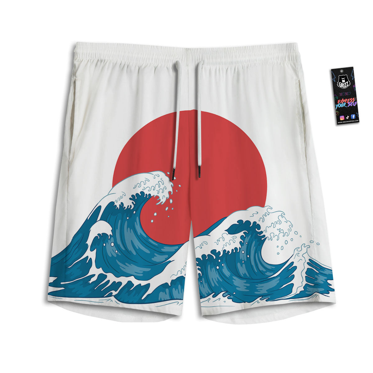Japanese Wave And Vitage Sea Print Men's Athletic Shorts
