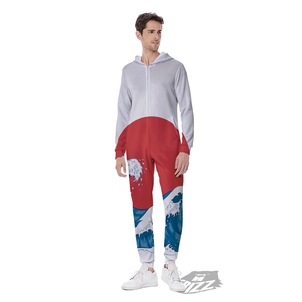 Japanese Wave And Vitage Sea Print Men's Jumpsuit-grizzshop
