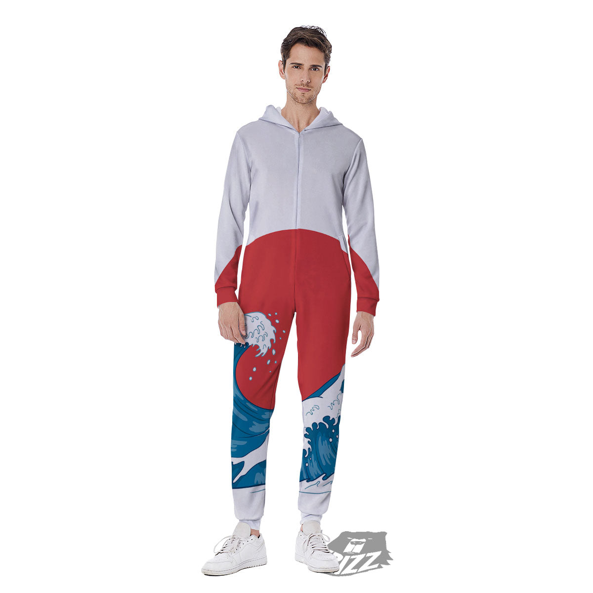 Japanese Wave And Vitage Sea Print Men's Jumpsuit-grizzshop