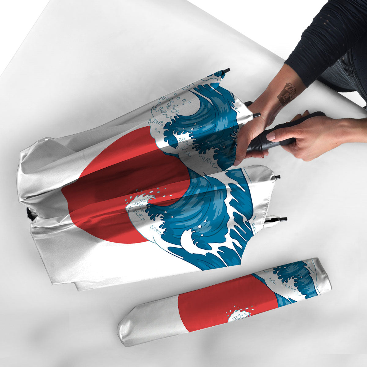 Japanese Wave And Vitage Sea Print Umbrella-grizzshop