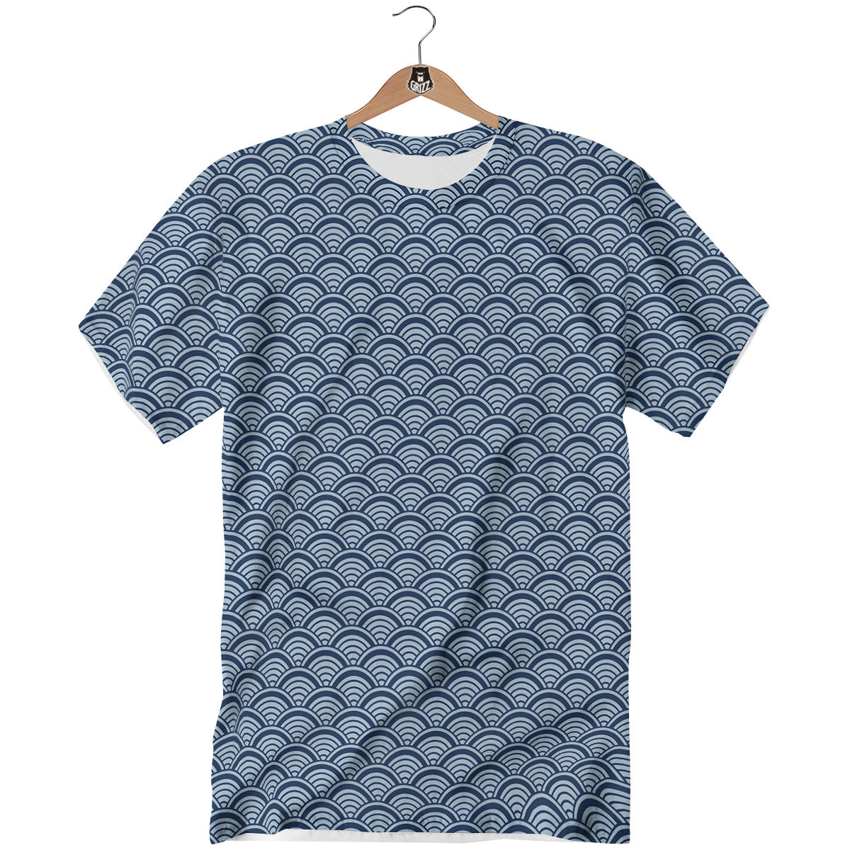Japanese Wave Blue Print Pattern T-Shirt-grizzshop