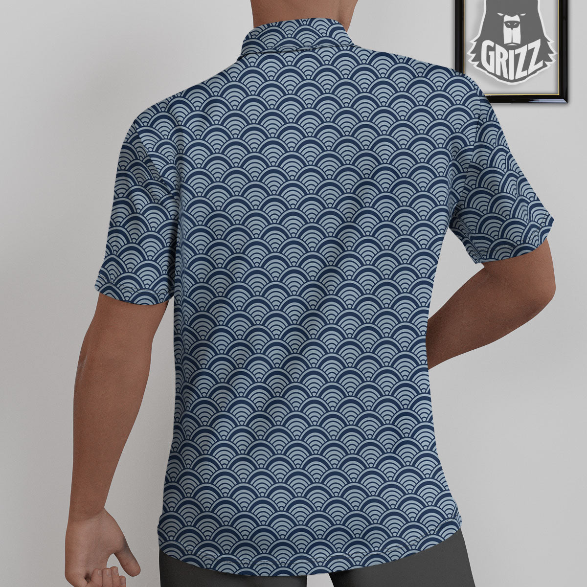 Japanese Wave Blue Print Pattern Untucked Shirts-grizzshop