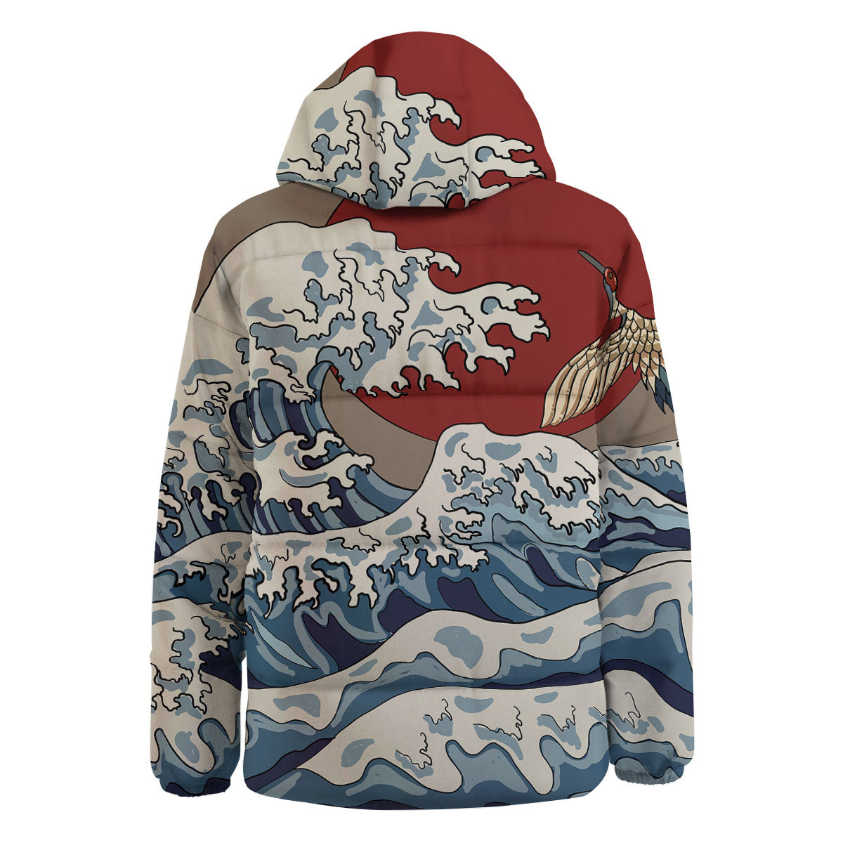 Japanese Wave Red Sun Print Down Jacket-grizzshop