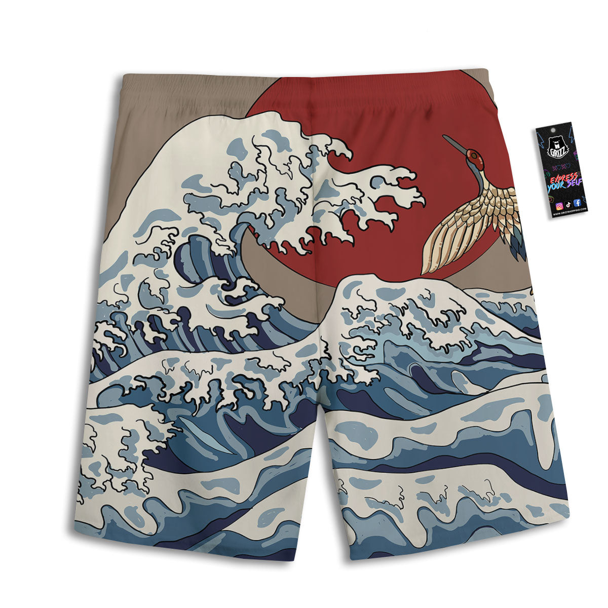 Japanese Wave Red Sun Print Men's Athletic Shorts