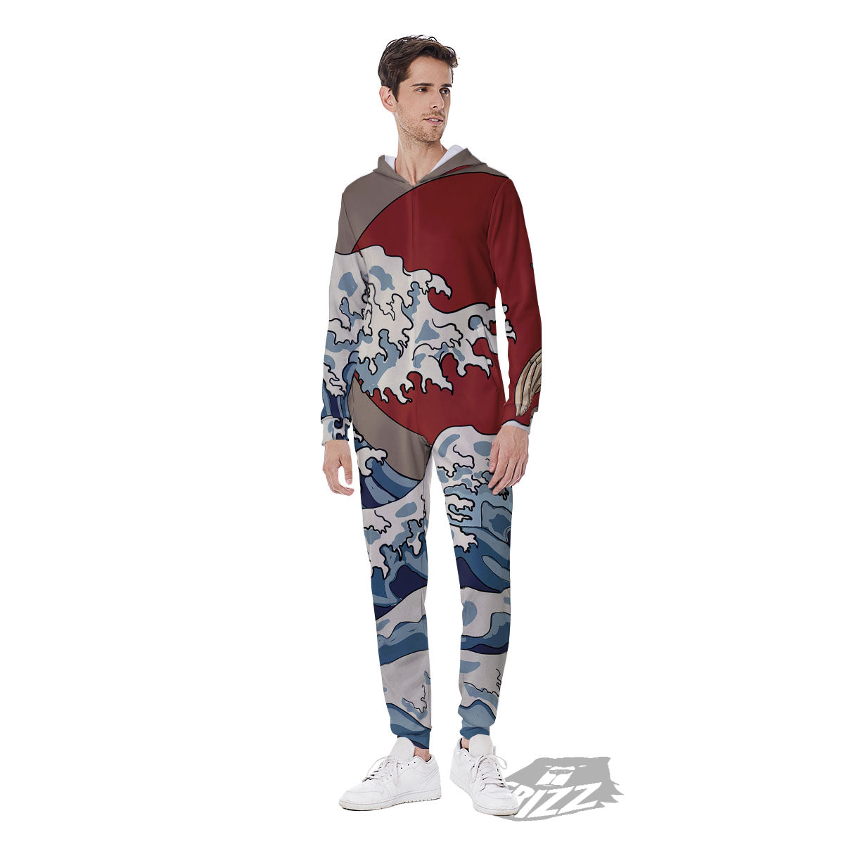Japanese Wave Red Sun Print Men's Jumpsuit-grizzshop