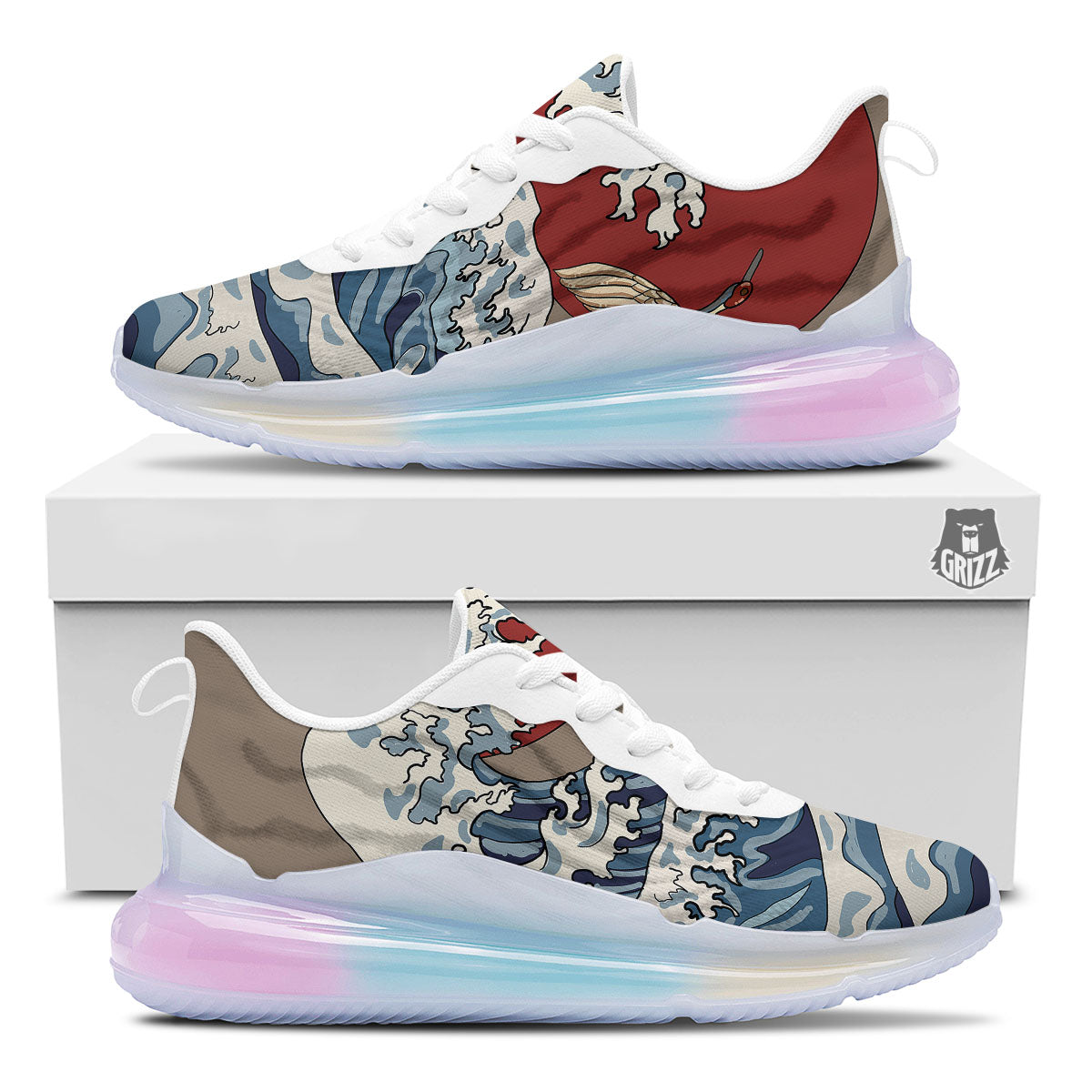 Japanese Wave Red Sun Print Running Sneakers-grizzshop