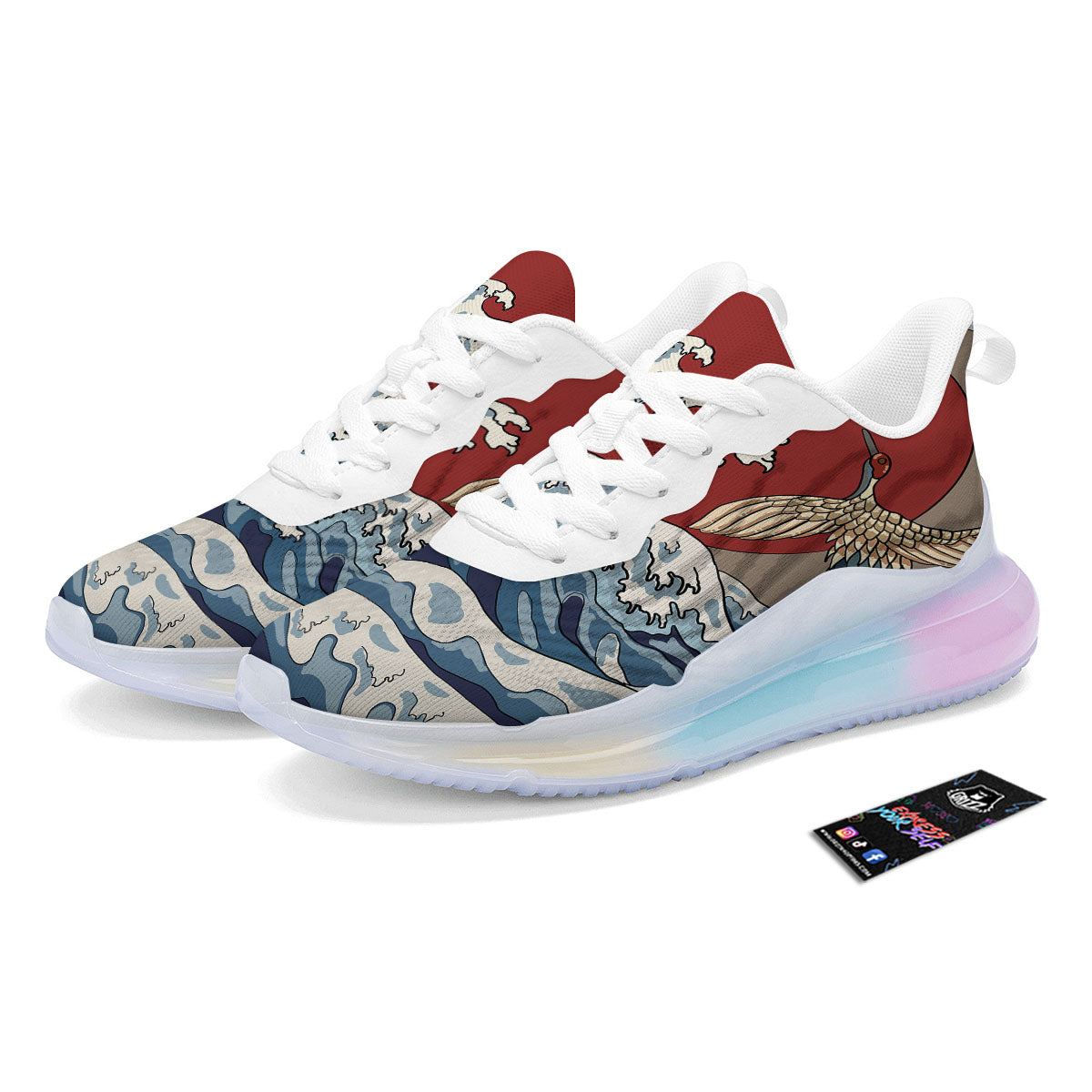 Japanese Wave Red Sun Print Running Sneakers-grizzshop