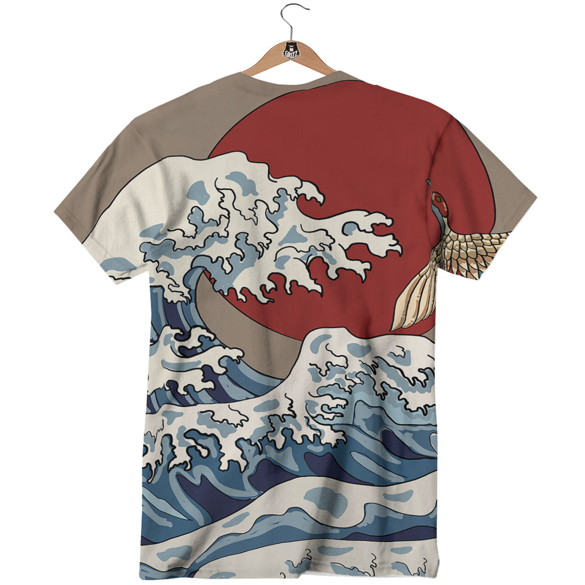Japanese Wave Red Sun Print T-Shirt-grizzshop