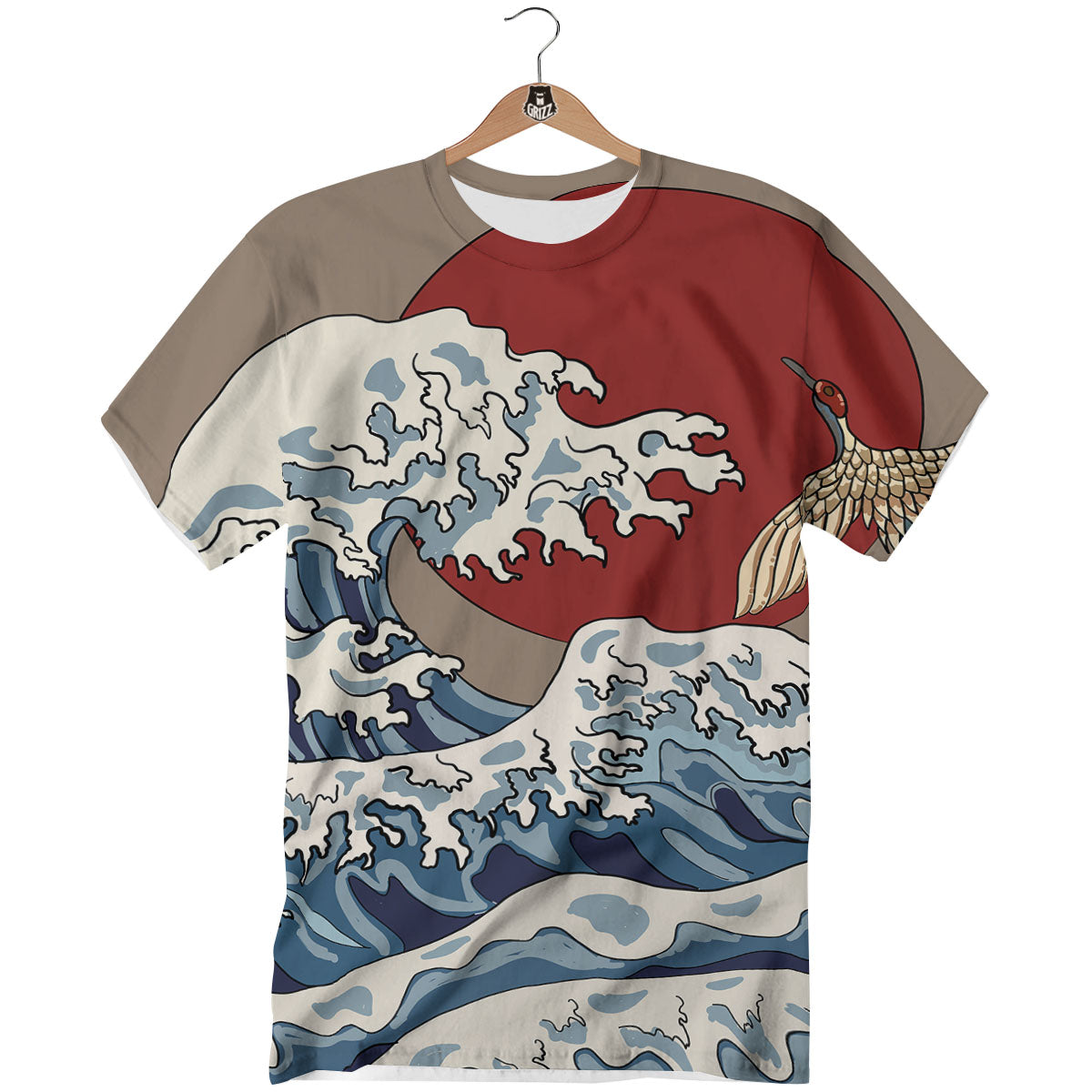 Japanese Wave Red Sun Print T-Shirt-grizzshop