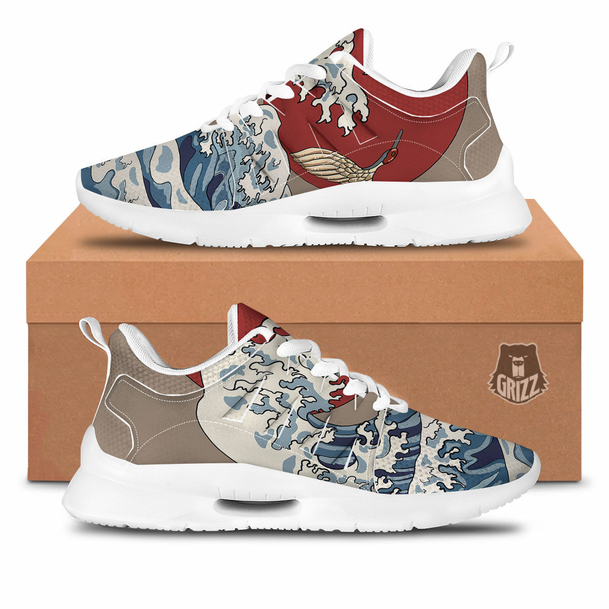 Japanese Wave Red Sun Print Tennis Shoes-grizzshop