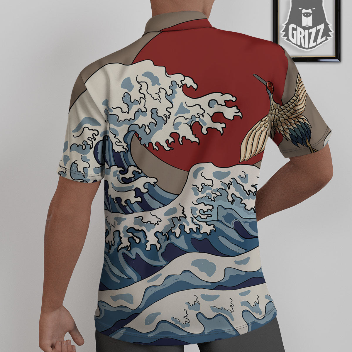 Japanese Wave Red Sun Print Untucked Shirts-grizzshop