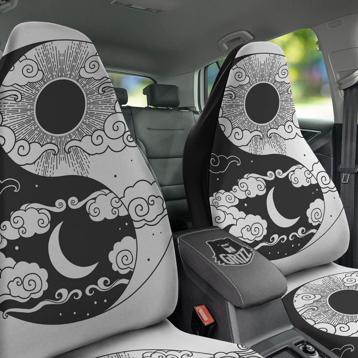 Japanese Yin Yang White And Black Print Car Seat Covers-grizzshop