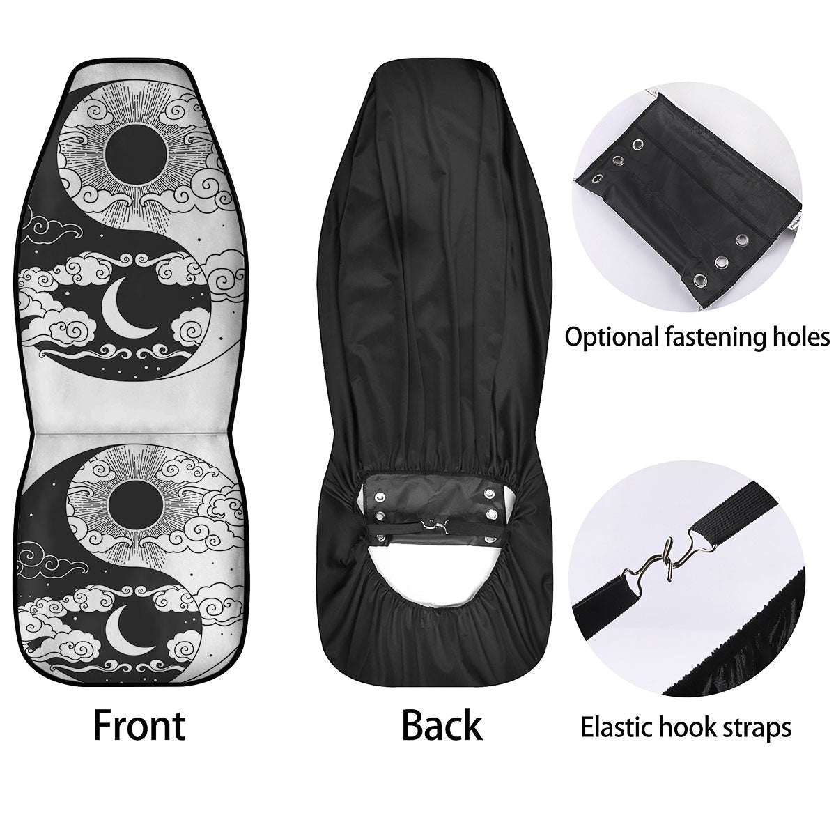 Japanese Yin Yang White And Black Print Car Seat Covers-grizzshop