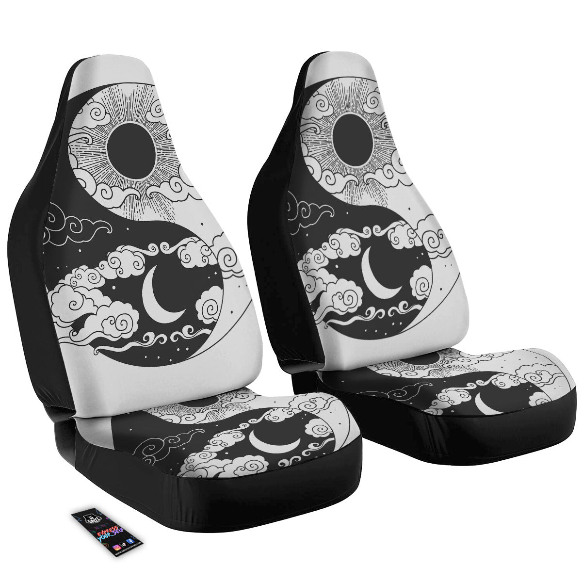 Japanese Yin Yang White And Black Print Car Seat Covers-grizzshop