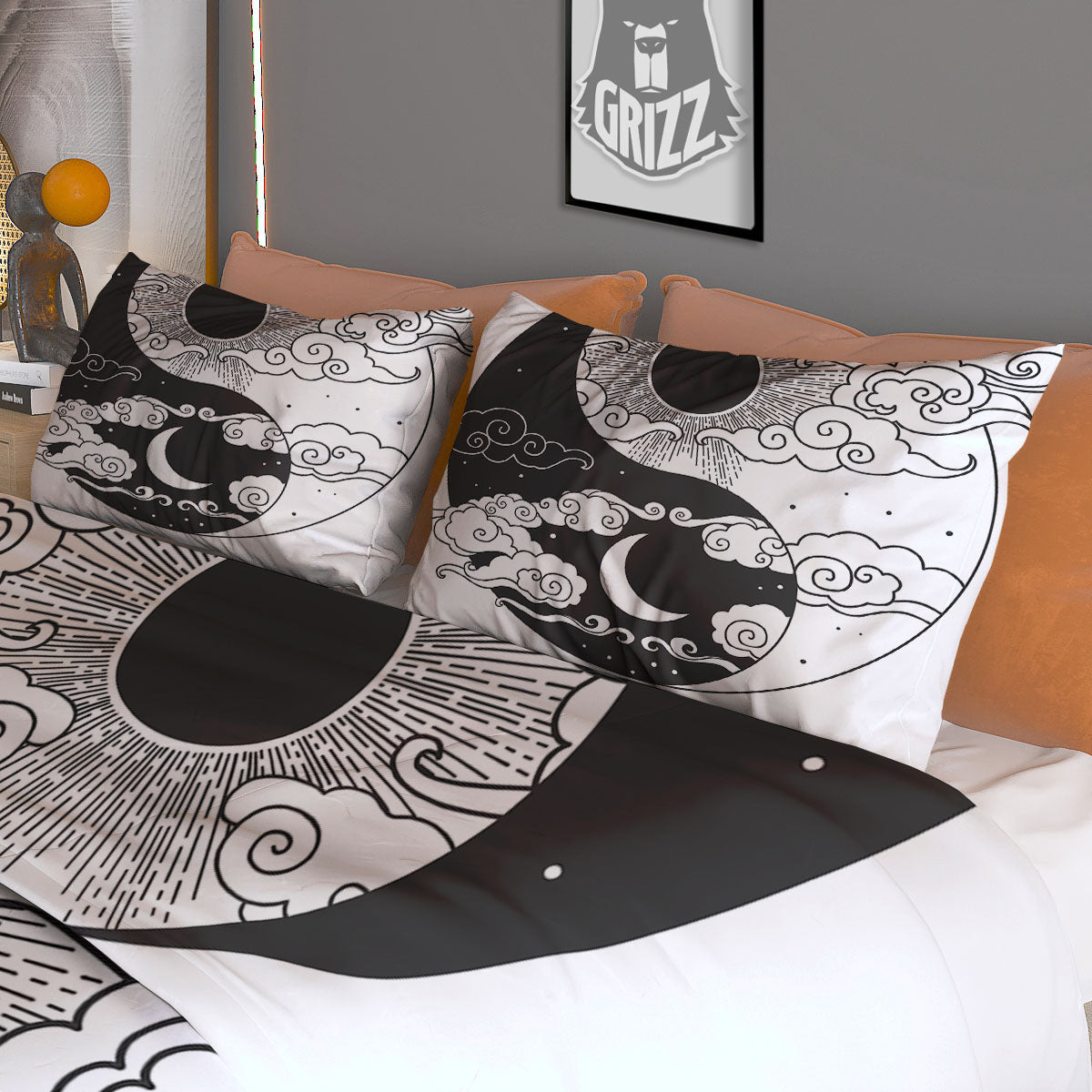 Japanese Yin Yang White And Black Print Duvet Cover Bedding Set