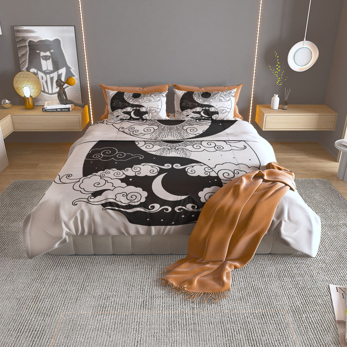 Japanese Yin Yang White And Black Print Duvet Cover Bedding Set