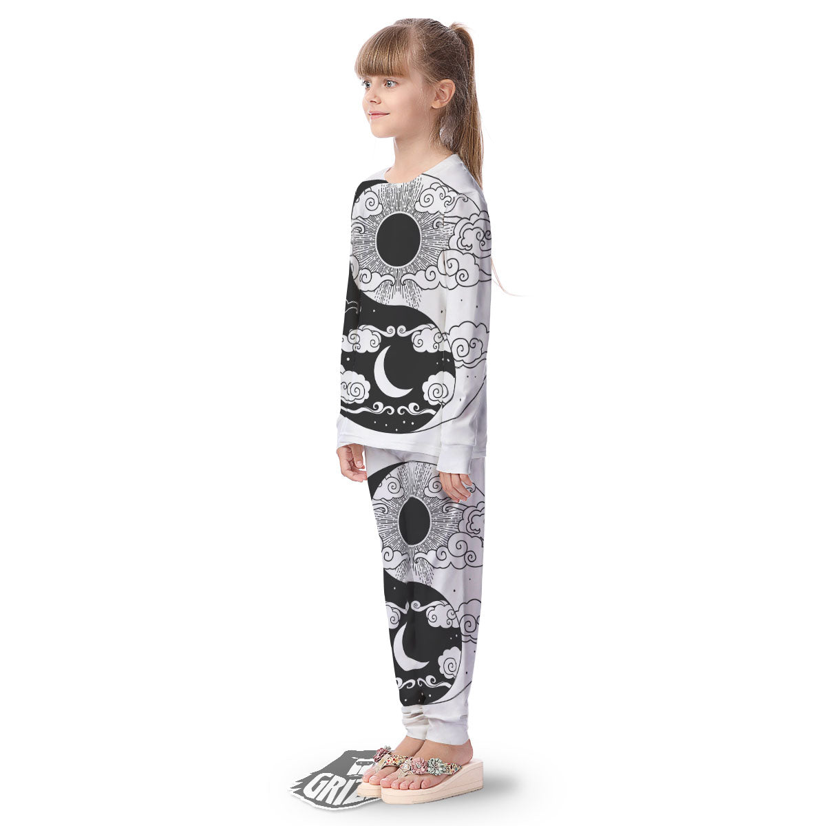 Japanese Yin Yang White And Black Print Kid's Pajamas-grizzshop