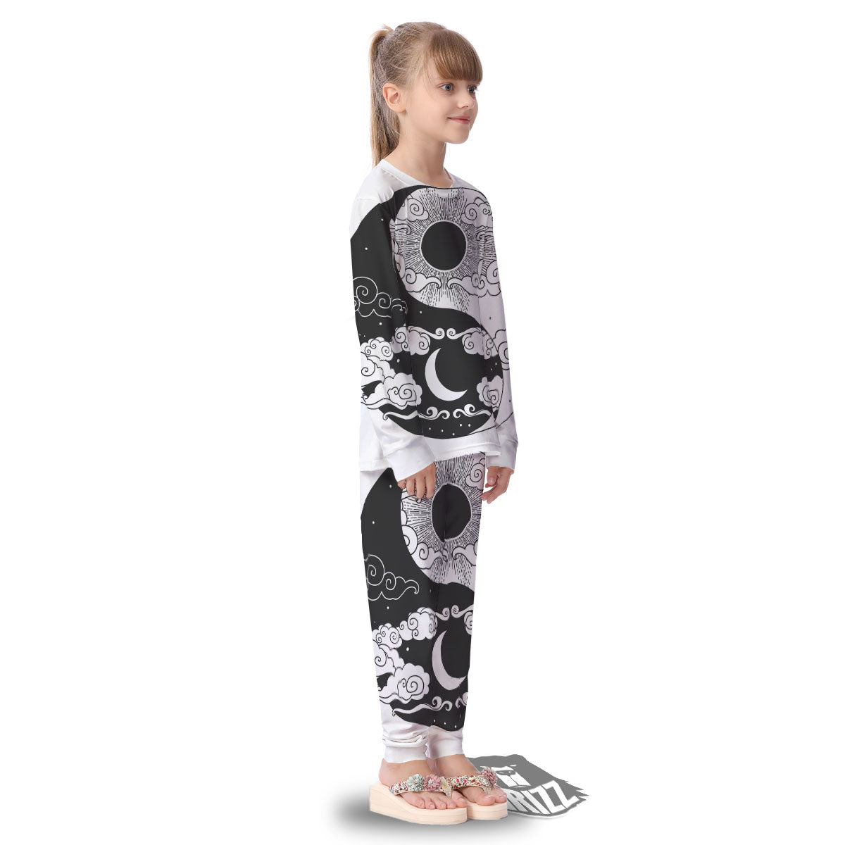Japanese Yin Yang White And Black Print Kid's Pajamas-grizzshop