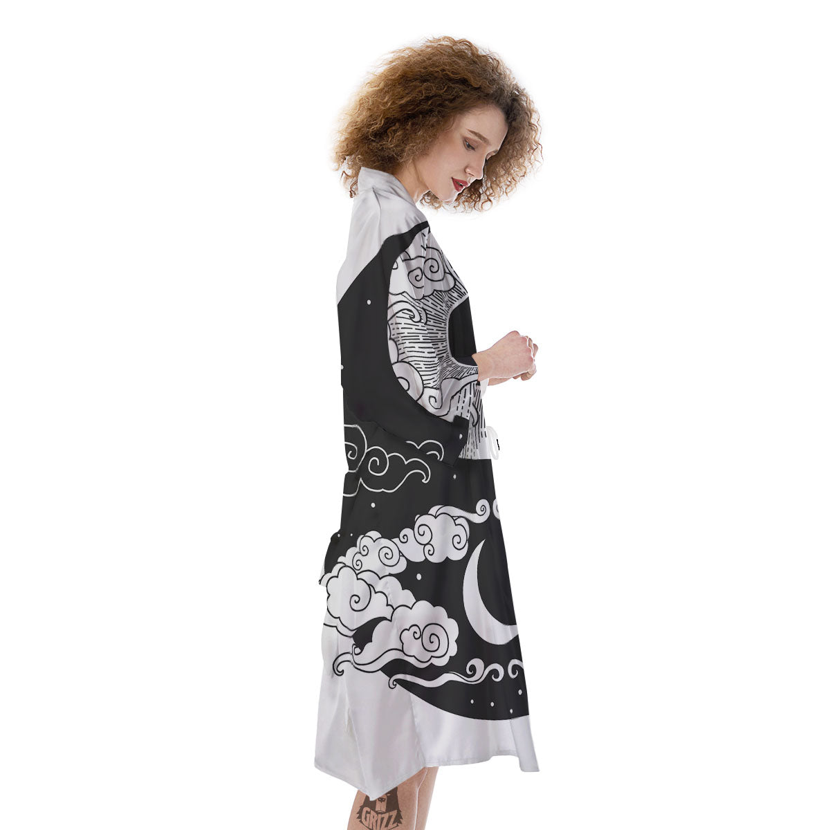 Japanese Yin Yang White And Black Print Kimono-grizzshop