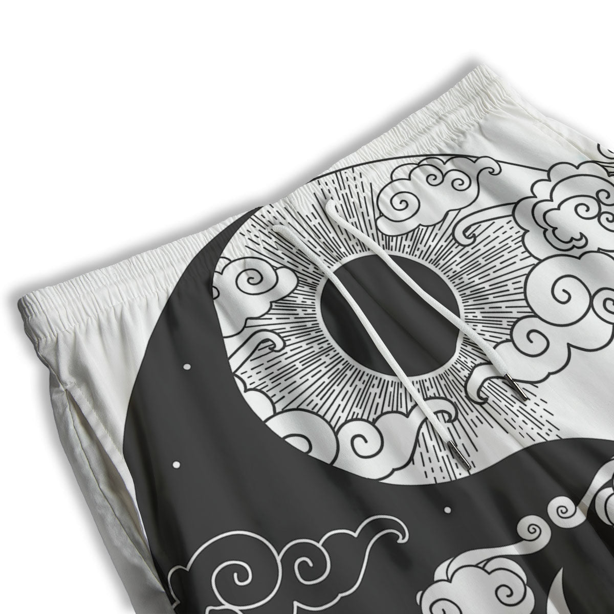 Japanese Yin Yang White And Black Print Men's Athletic Shorts