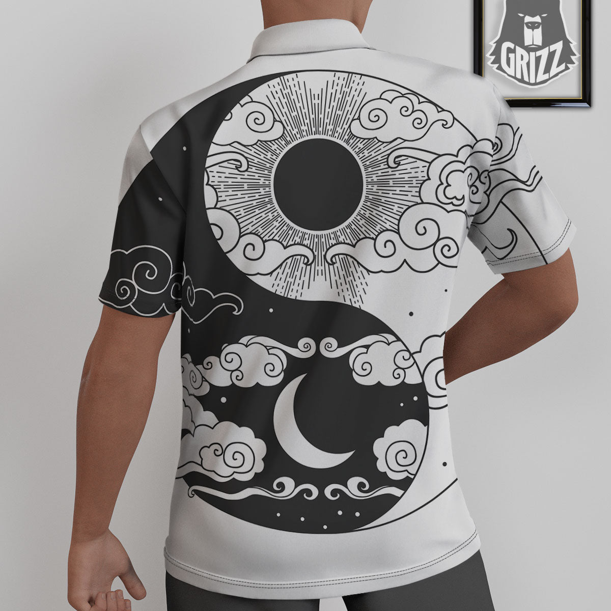 Japanese Yin Yang White And Black Print Untucked Shirts-grizzshop