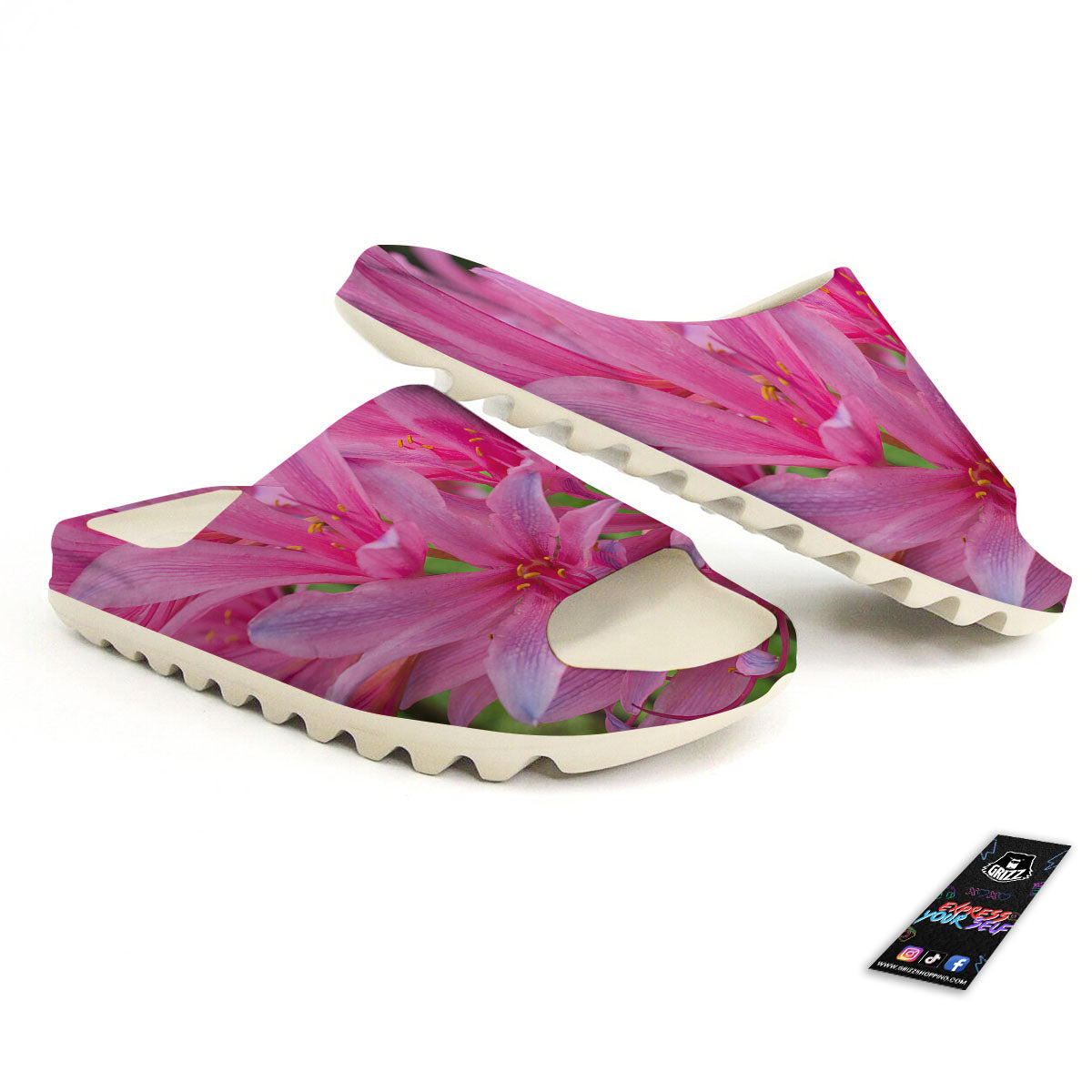 Japanese Amaryllis Purple And Pink Print Sandals-grizzshop