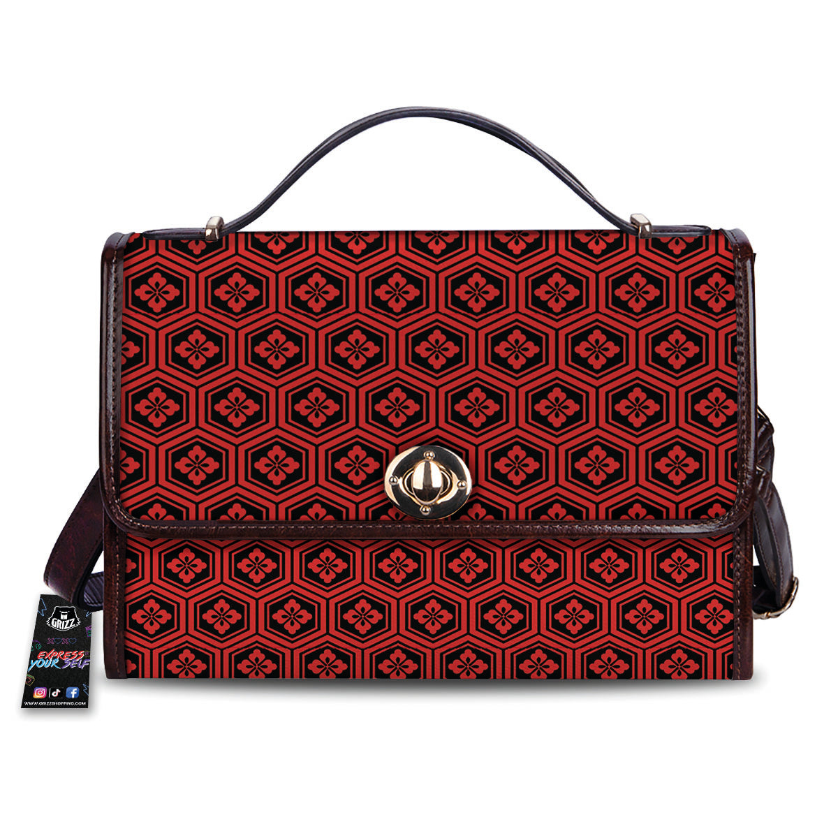 Japanese Black And Red Print Pattern Women's Satchel Bag
